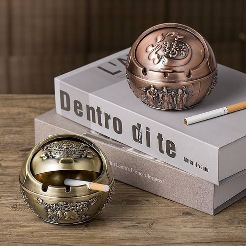 欧式复古烟灰缸家用创意个性防风带盖大号金属防摔烟灰缸礼品摆件