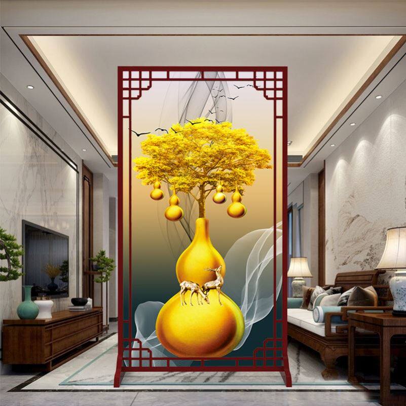 新中式屏风隔断进门客厅风水遮挡入户玄关装饰画现代简约座屏茶室