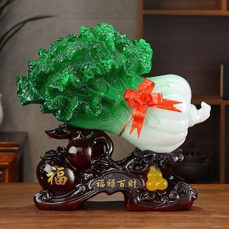 玉白菜摆件聚宝盆招财进宝办公室客厅酒柜工艺品店铺装饰开业礼品