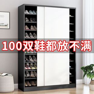 鞋柜家用门口大容量简约现代高立式推拉门阳台收纳柜门外实木鞋架