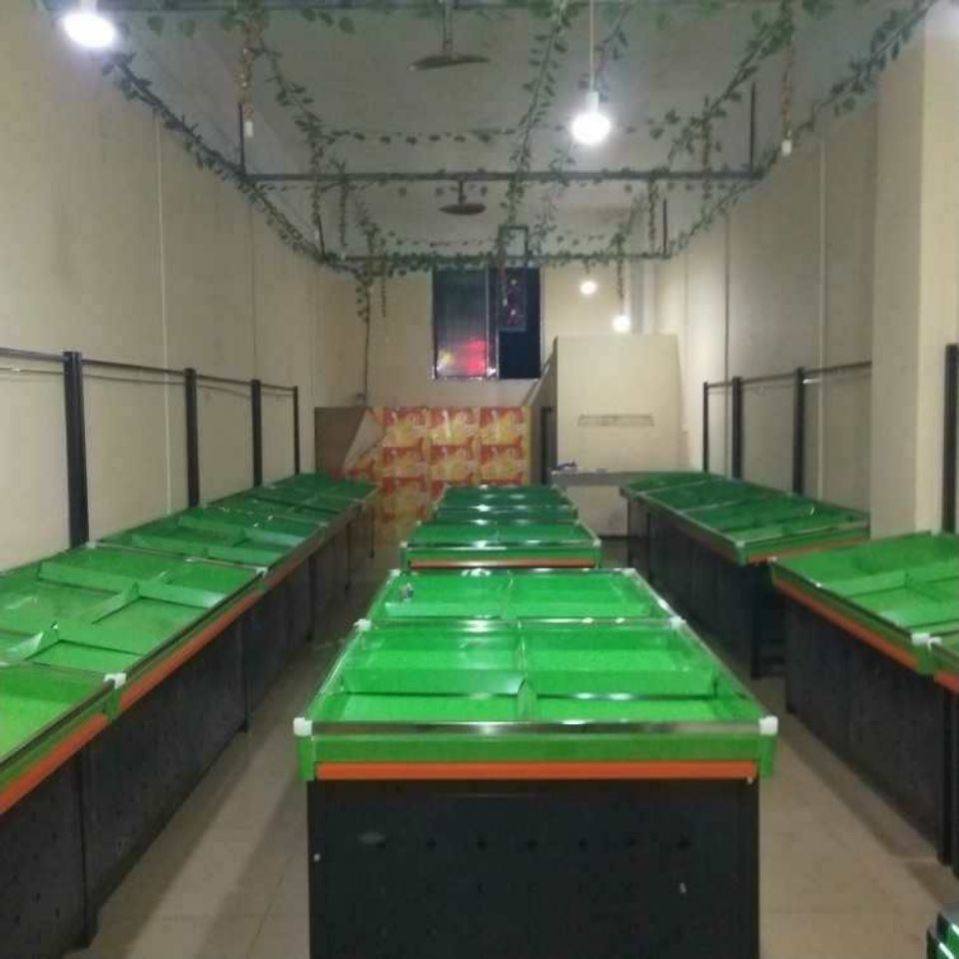 超市水果货架堆头平台水果蔬菜中岛货架展示架铁质水果店架子双层