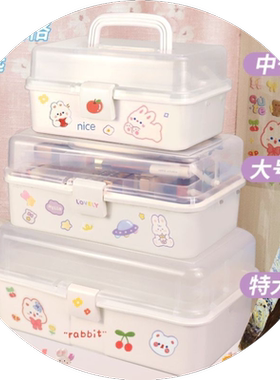 加大三层折叠美术工具箱美甲收纳盒水粉颜料画画收纳箱家用化妆箱