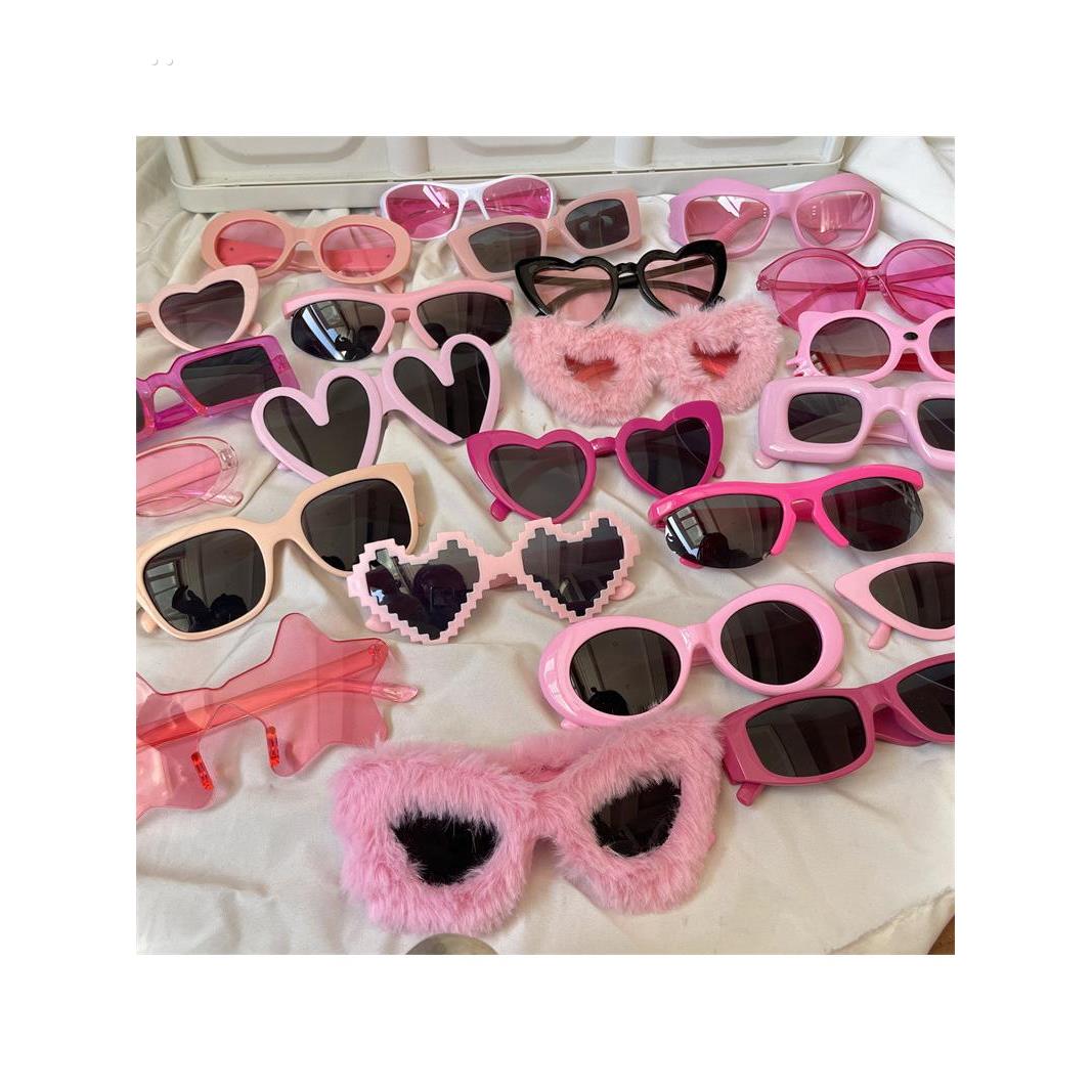 显白玫红欧美街头爱心粉色太阳眼镜网红男显脸小辣妹遮阳镜墨镜女