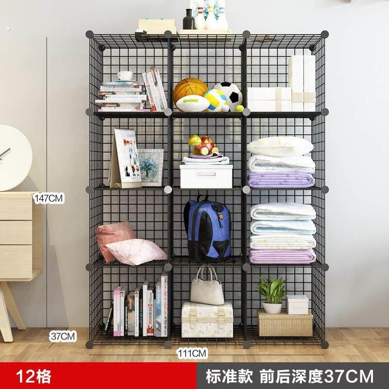 收纳柜简易衣柜置物架组合收纳客厅书架多层储物整理架铁网省空间