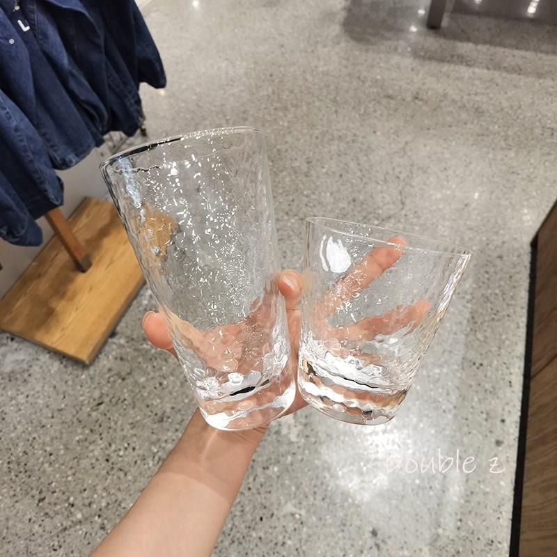 高硼硅玻璃杯耐高温耐热水杯锤目纹透明茶杯咖啡杯冷饮杯热饮杯