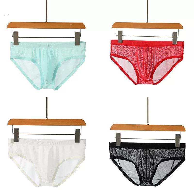 夏季薄款男士冰丝内裤超薄冰爽透气无痕透明丝滑紧身性感款三角裤