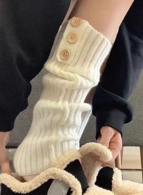 白色袜套女配雪地靴毛毛鞋秋冬堆堆袜纽扣小腿袜y2k腿套半截袜子