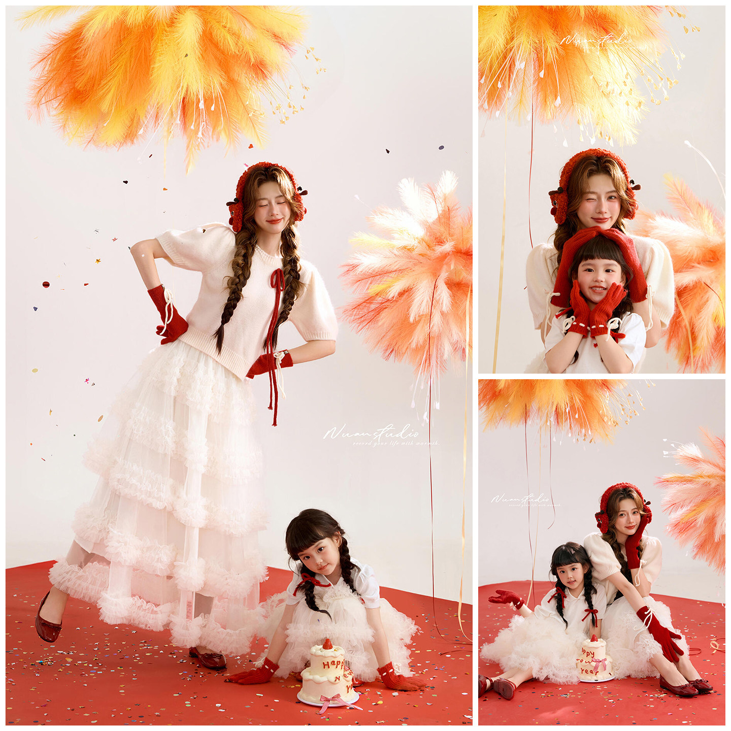 烟花白裙亲子主题亲子装母女装拍照衣服裙子套装影楼写真照艺术照