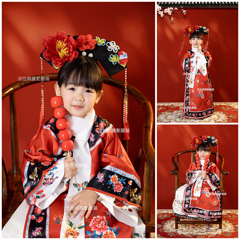 儿童摄影服装2岁-12岁女童古装汉服红色还珠格格装影楼写真艺术照