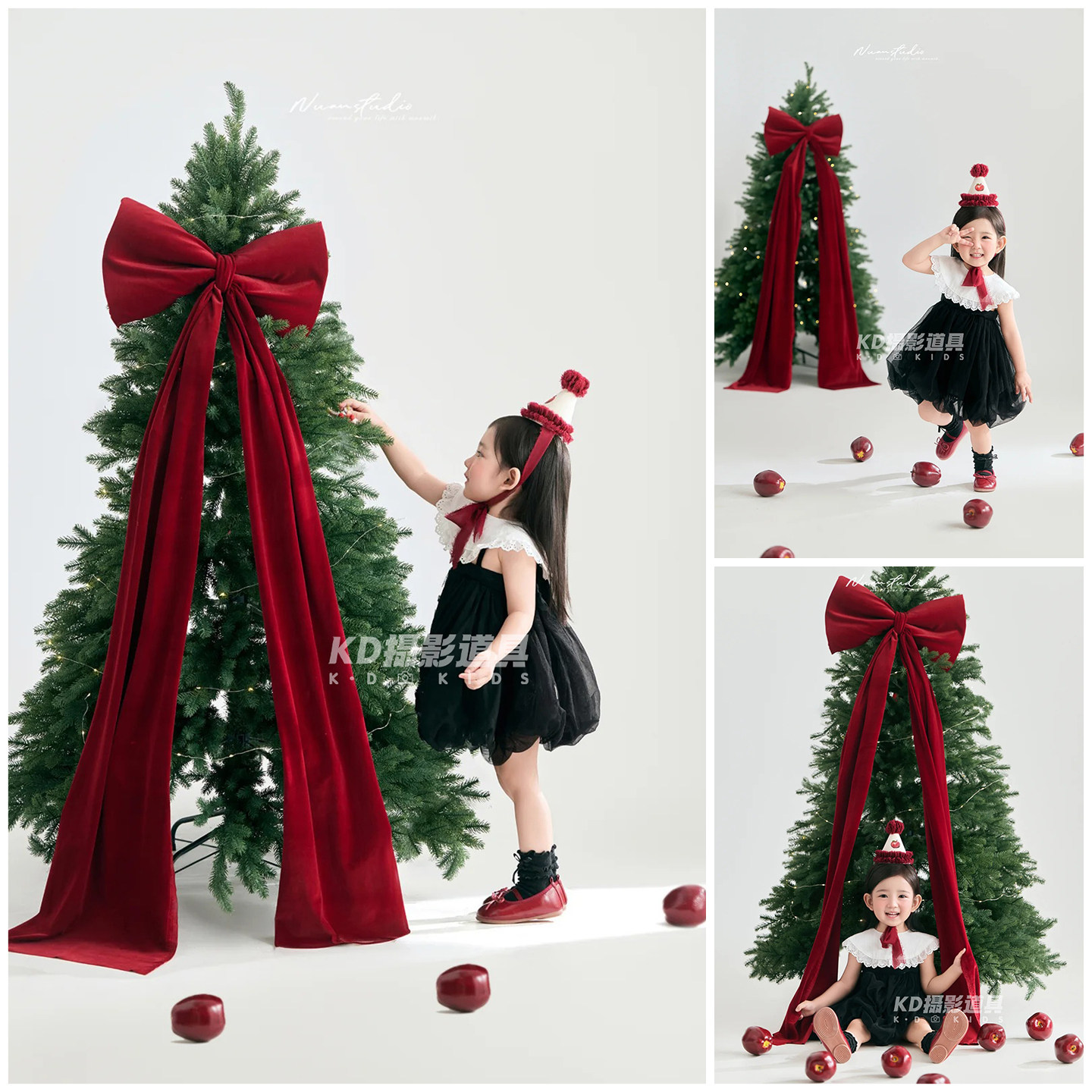 儿童摄影服装圣诞甜梦主题影楼女童拍照衣服圣诞树道具写真艺术照