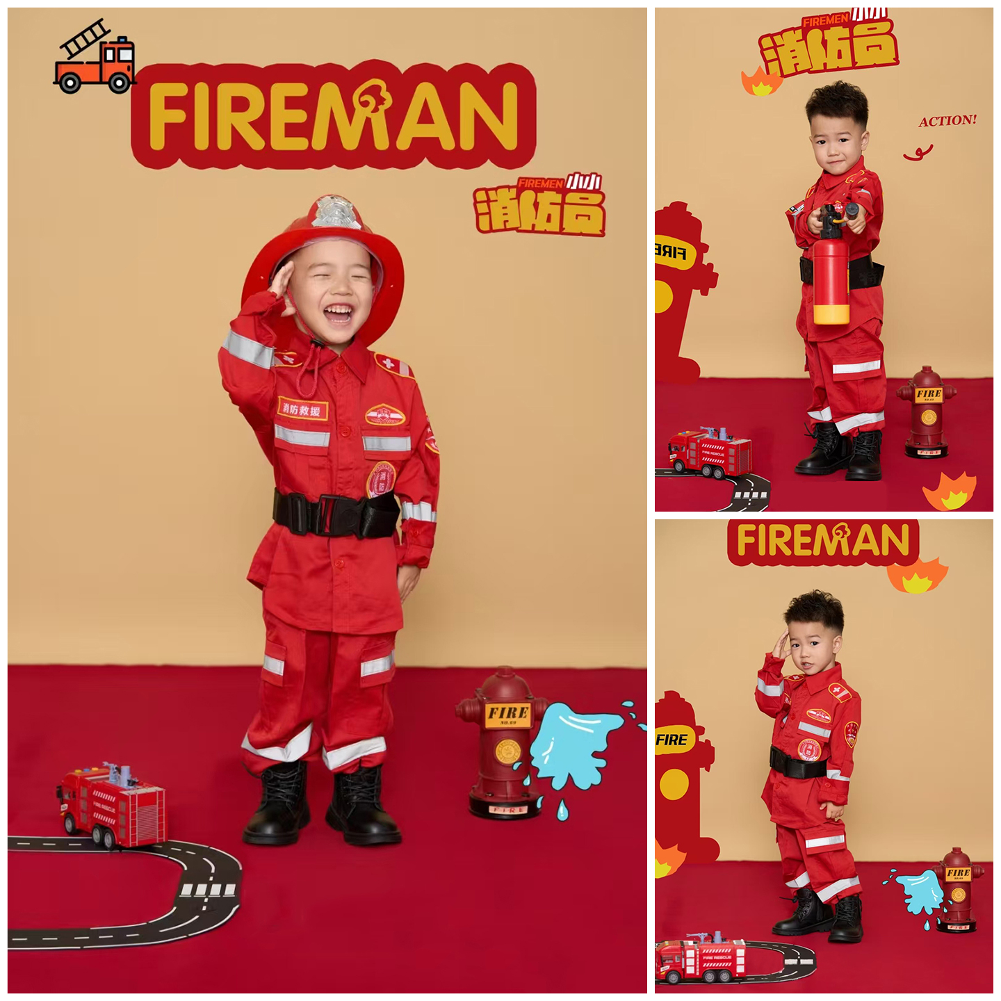 儿童摄影服装道具男女小童拍照衣服消防员角色扮演影楼写真艺术照