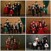 拍照衣服写真照全家福摄影服装 新年亲子装 复古小清新全家福套装