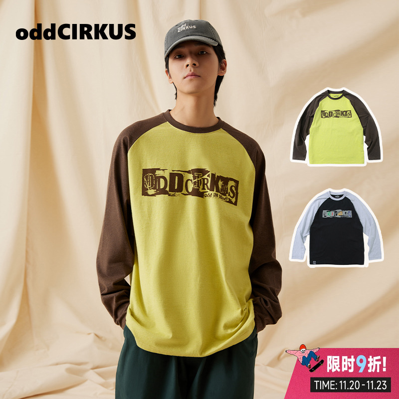 oddCIRKUS复古拼色印花长袖T恤