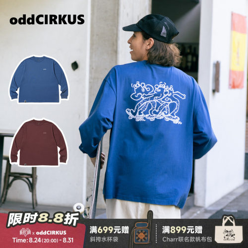 oddCIRKUS轻薄长袖T日系印花图案长袖T恤新款休闲情侣长袖上衣