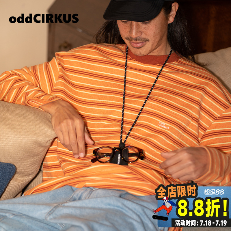 oddCIRKUS 日系条纹圆领长袖T恤美式休闲卫衣春季新款