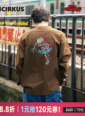 oddCIRKUS x 太阳龙宫 联名 图案长袖T恤深卡其色宽松印花上衣