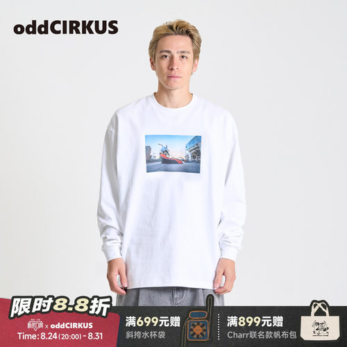 oddCIRKUS图案长袖T恤  日系宽松上衣印花长袖男女同款