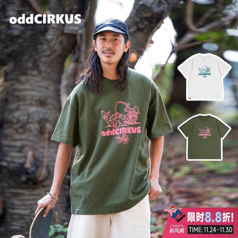 oddCIRKUS印花短袖 日系宽松圆领T恤男女同款日系短袖上衣新款