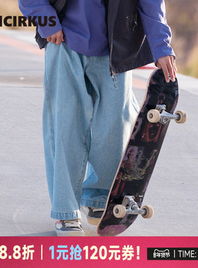 oddCIRKUS牛仔裤日系复古水洗做旧牛仔裤新款男女同款宽松长裤