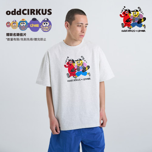 oddCIRKUS x Charr 联名 图案短袖浅灰色男女同款休闲圆领T恤上衣