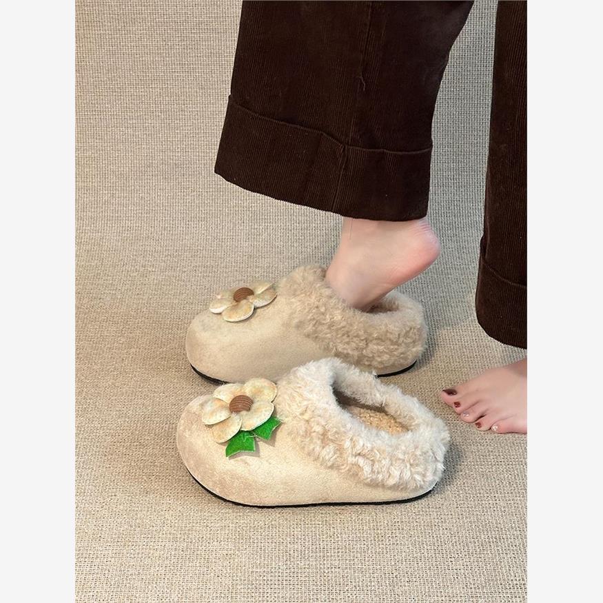 内增高花朵毛毛勃肯包鞋