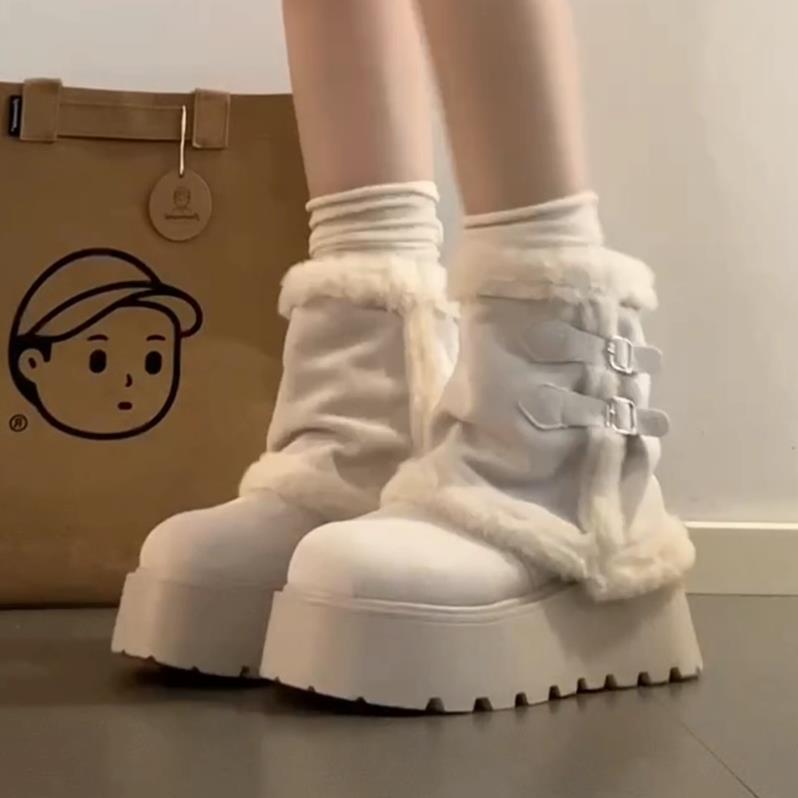 美拉德厚底毛毛中筒大棉