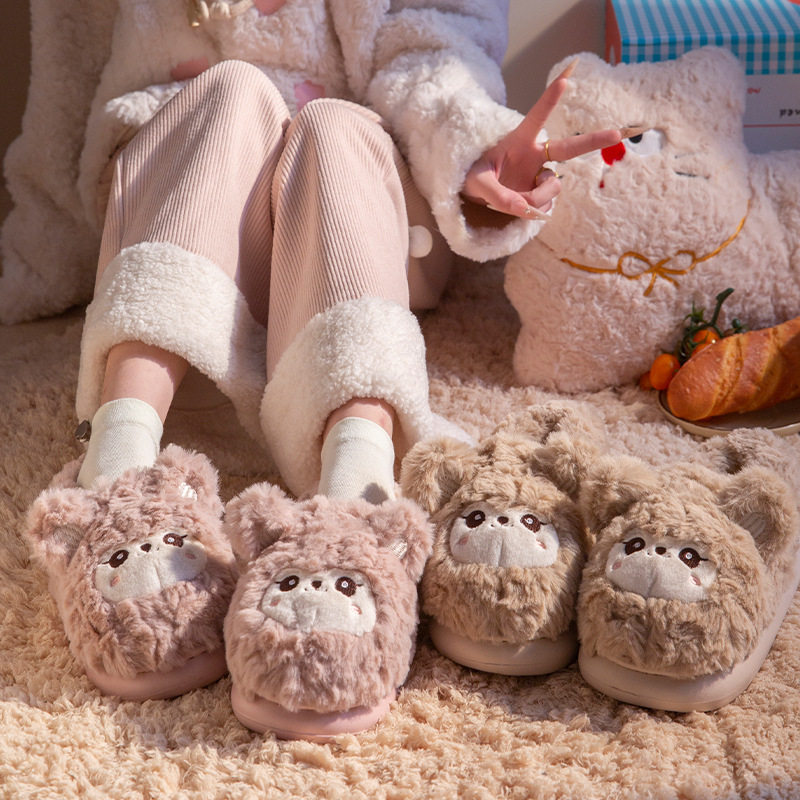 卡通包跟棉鞋女士秋冬季新款情侣居家外穿加绒保暖毛毛拖鞋男室内