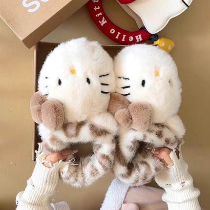 可爱HelloKitty毛绒雪地靴女2025冬季保暖加绒少女心一脚蹬毛毛鞋