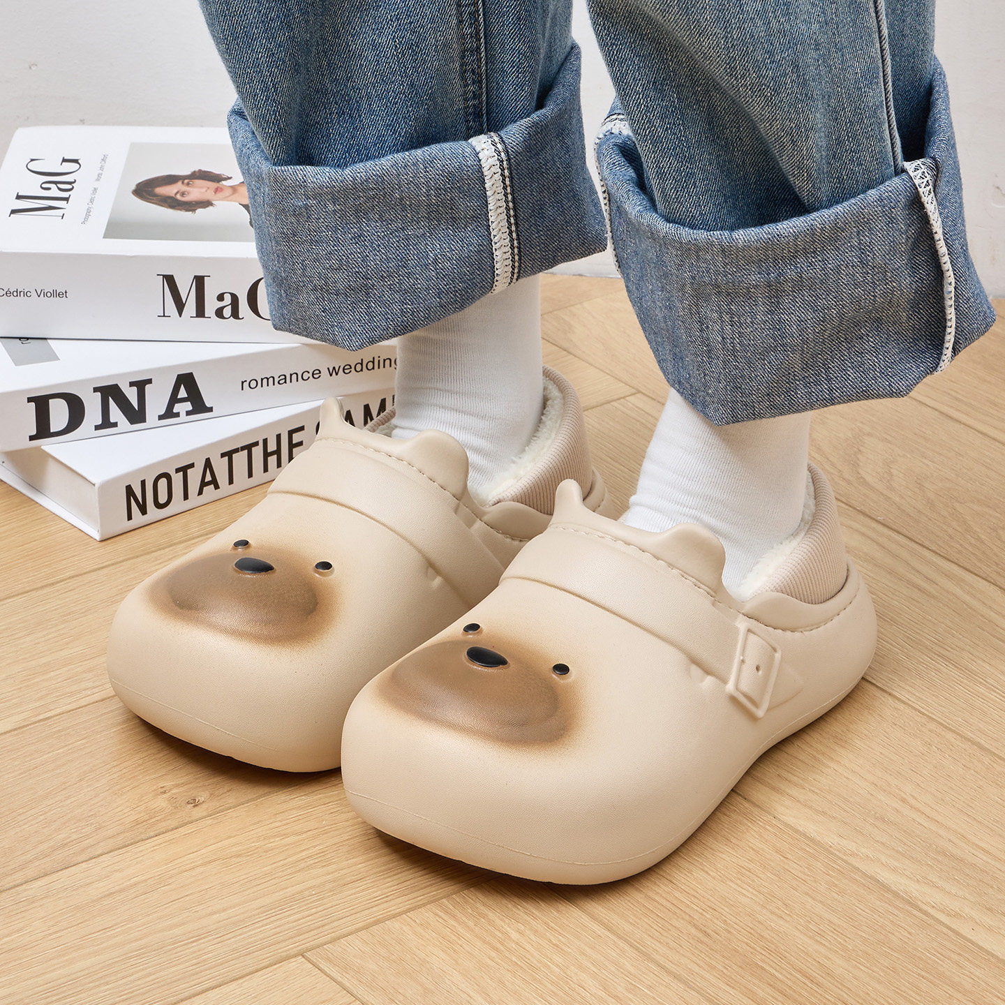 小熊棉拖鞋女包跟冬2025新