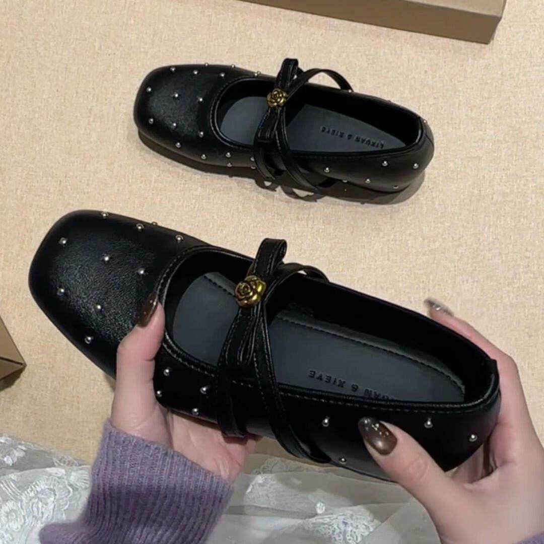 复古搭扣方头玛丽珍鞋女2026春季新好看山茶花平底内增高单鞋舒适,女鞋,浅口单鞋,淘宝优惠券,粉丝福利购,淘宝优惠卷