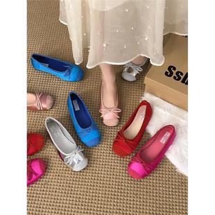 复古优雅少女心细蝴蝶结防滑浅口单鞋女2026春新款芭蕾舞鞋平底鞋