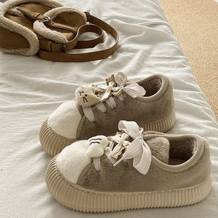 学生居家外穿情侣宿舍防滑毛绒棉鞋 冬季 女2024新款 松小可棉拖鞋