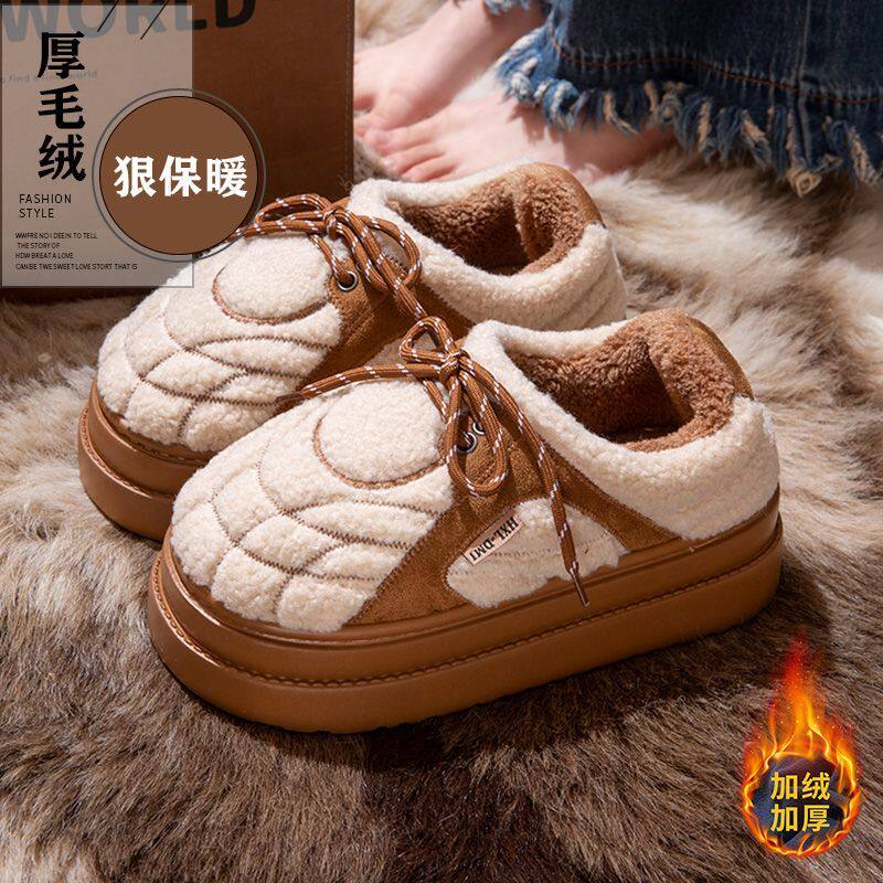 网红新款加绒棉鞋女冬季毛绒保暖厚底防滑时尚外穿百搭包跟棉拖鞋