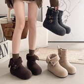 雪地靴女2025冬季 新款 爆款 内增高厚底勃肯鞋 两穿短靴加绒保暖棉鞋