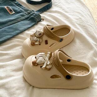 凉拖鞋洞洞鞋女软底外穿增高沙滩夏季包头海边度假学生防滑凉拖鞋