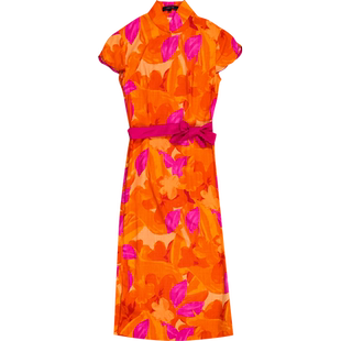 香莎CHANSARR 新中式浪漫优雅木槿花改良旗袍 国风开叉气质连衣裙