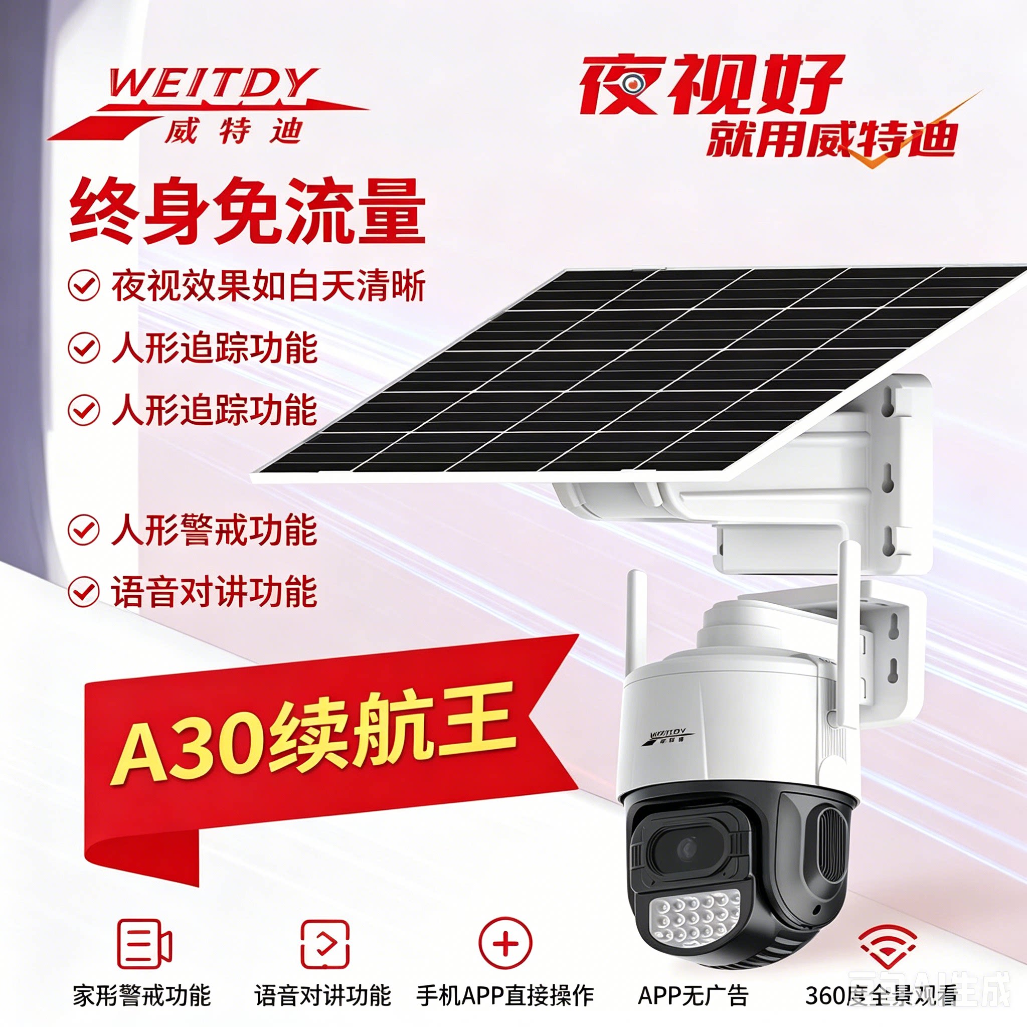 威特迪太阳能摄像头免流量对讲