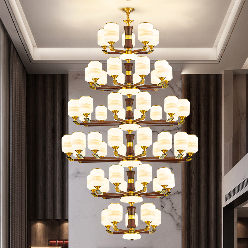 新中式别墅客厅大吊灯全铜实木