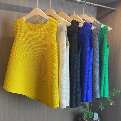 2025夏季宅褶皱心机不规则A字无袖t恤女小众宽松大码背心外穿潮三