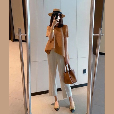 夏装减龄两件套休闲时尚阔腿裤职业港风套装女复古chic洋 116+062