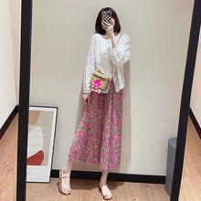 松紧腰粉色碎花半身裙女夏季2025新款梨形身材垂感遮胯百裙A 099