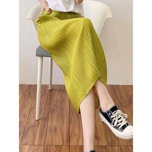 宅褶皱半身裙绿色百褶裙女夏2025新款 003 高级感弹力高腰显瘦裙三
