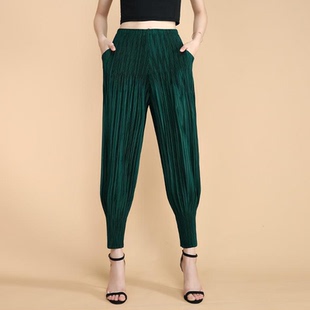 百搭显瘦哈伦束脚九宅 宽松压褶休闲萝卜灯笼裤 三褶皱女裤 大码