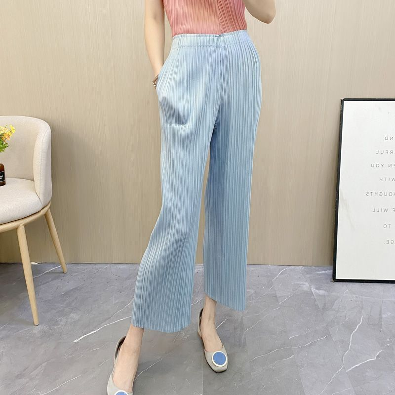 三宅褶皱裤子女装2025新款宽松高腰直筒裤长裤垂感九分裤阔腿 012