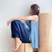 子女夏季 冰丝裤 新款 裤 褶皱阔腿裤 薄款 高腰直筒垂感显瘦百褶休 012