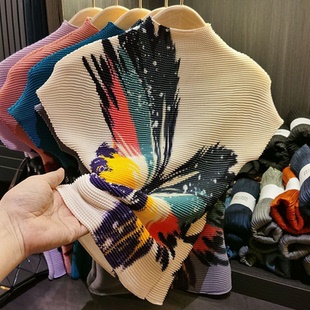 特凸显 显瘦很修身 831 印花蝴蝶褶皱玉米粒立领女装 2025春夏新款