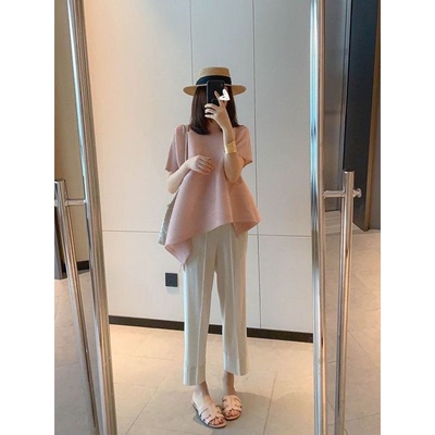 宅上衣女褶皱不规则百褶短袖夏宽松中长款小众圆领显瘦t恤三 116