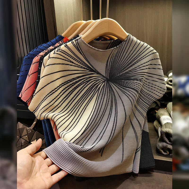 休闲褶皱上衣气质印花短袖压褶T恤百搭显瘦新款修身显瘦百搭上衣