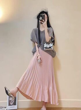 皱褶半身裙女温柔显瘦鱼尾裙小个子百褶裙夏装搭配一整套韩系