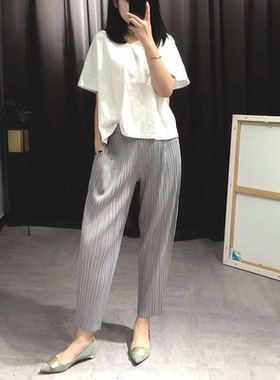 宅褶皱2025新款春夏显瘦百搭九分奶奶裤子宽松大码萝卜哈伦三 016